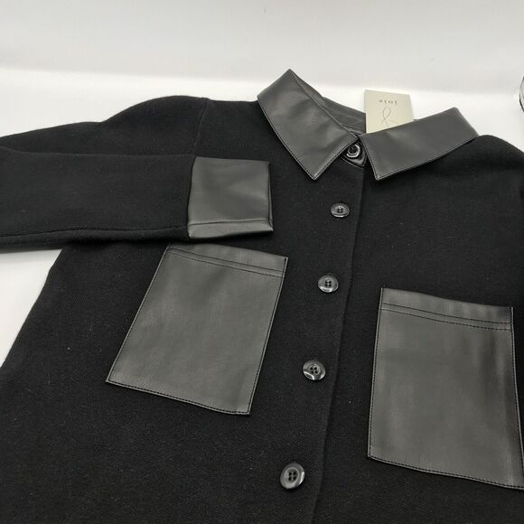 Joie Button-Up Collared Jacket Black Faux Leather Accents Classic Womens Size XS - Picture 3 of 7